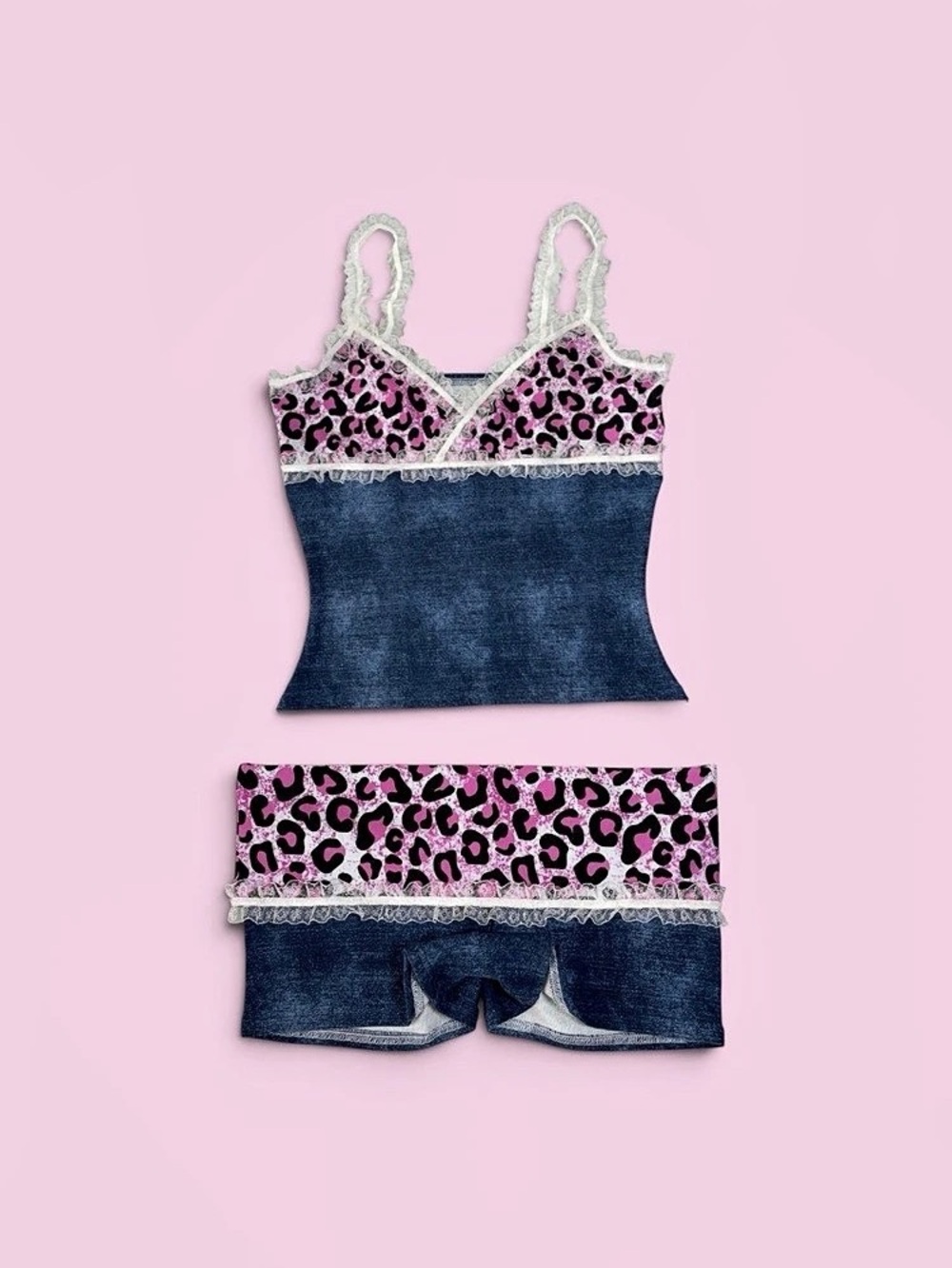 Leopard Print Denim-Style Matching Set - Picture 2 of 5
